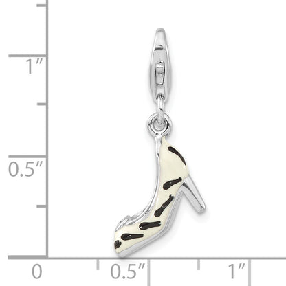Sterling Silver Polished 3-D Cz Enamel Zebra High Heel W/ Lobster Clasp Charm