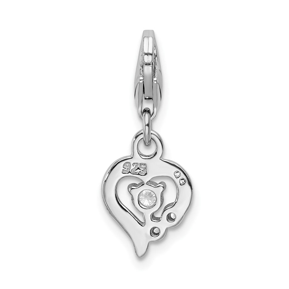Sterling Silver Amore La Vita Rhodium-Plated Polished Cz Heart Charm With Fancy Lobster Clasp