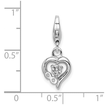 Sterling Silver Amore La Vita Rhodium-Plated Polished Cz Heart Charm With Fancy Lobster Clasp