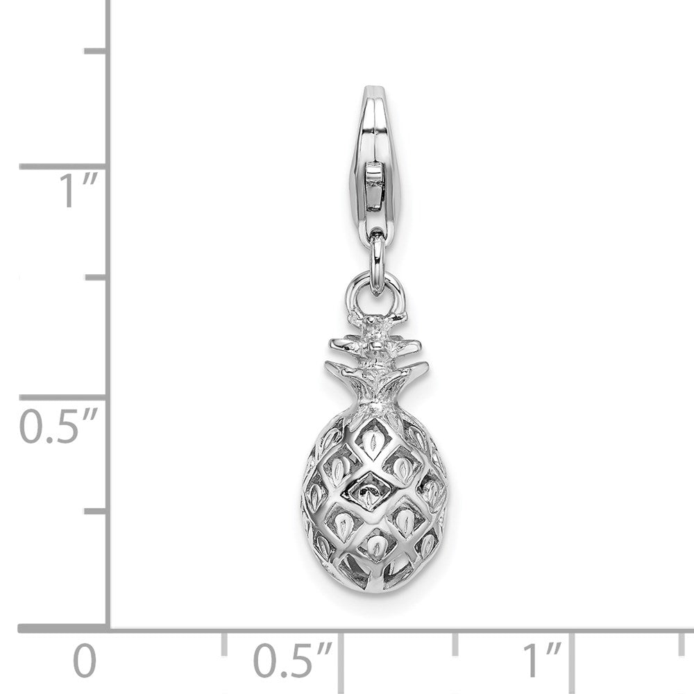 Sterling Silver Amore La Vita Rhodium-Plated Polished Pineapple Charm With Fancy Lobster Clasp
