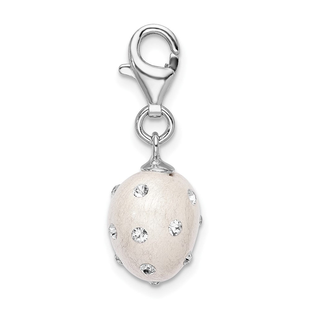 Sterling Silver Amore La Vita Rhodium-Plated Polished 3-D White Ferido Stellux Crystal Heart Charm With Fancy Lobster Clasp