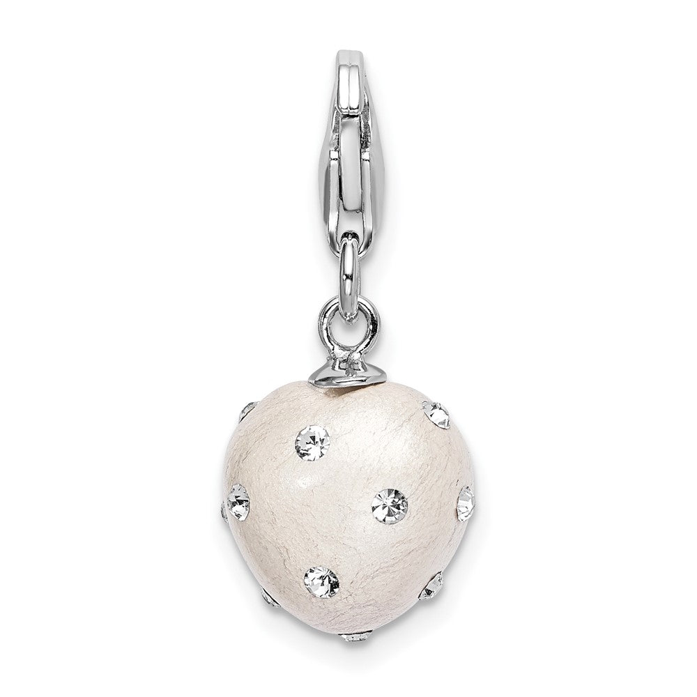 Sterling Silver Amore La Vita Rhodium-Plated Polished 3-D White Ferido Stellux Crystal Heart Charm With Fancy Lobster Clasp