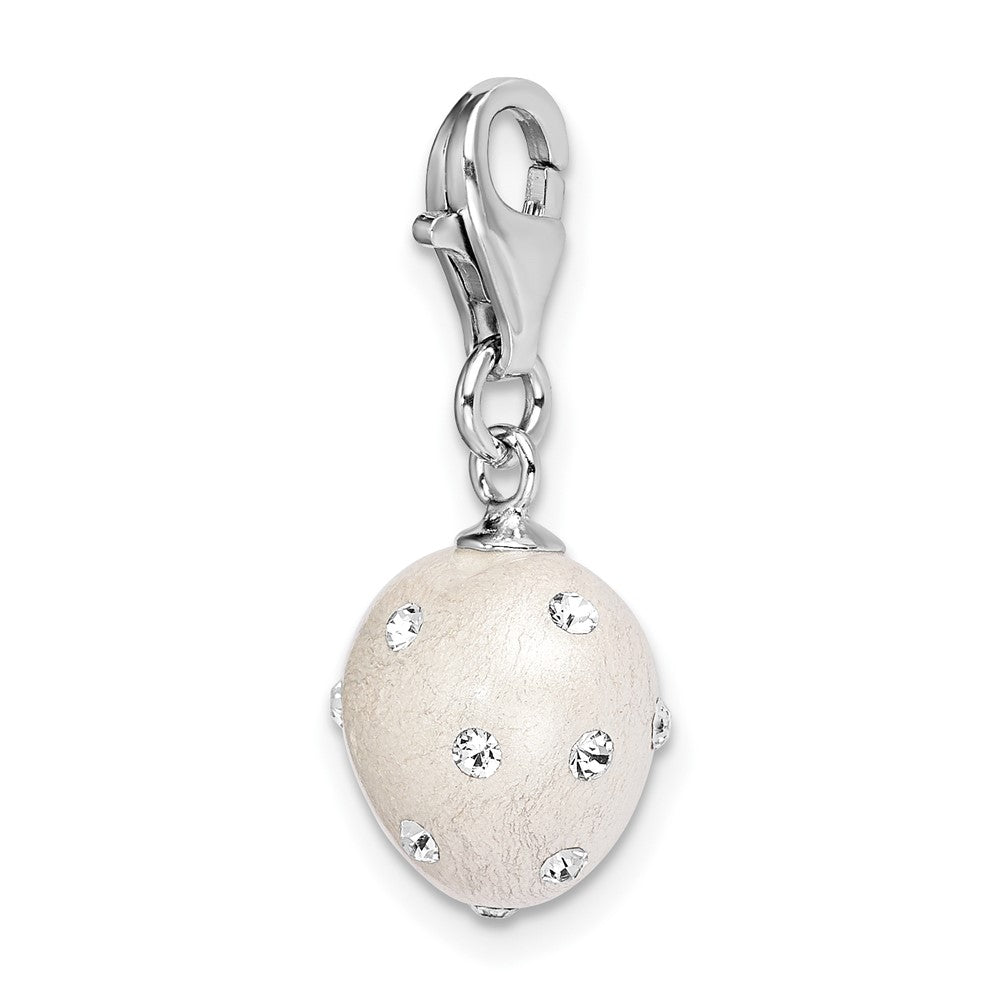 Sterling Silver Amore La Vita Rhodium-Plated Polished 3-D White Ferido Stellux Crystal Heart Charm With Fancy Lobster Clasp