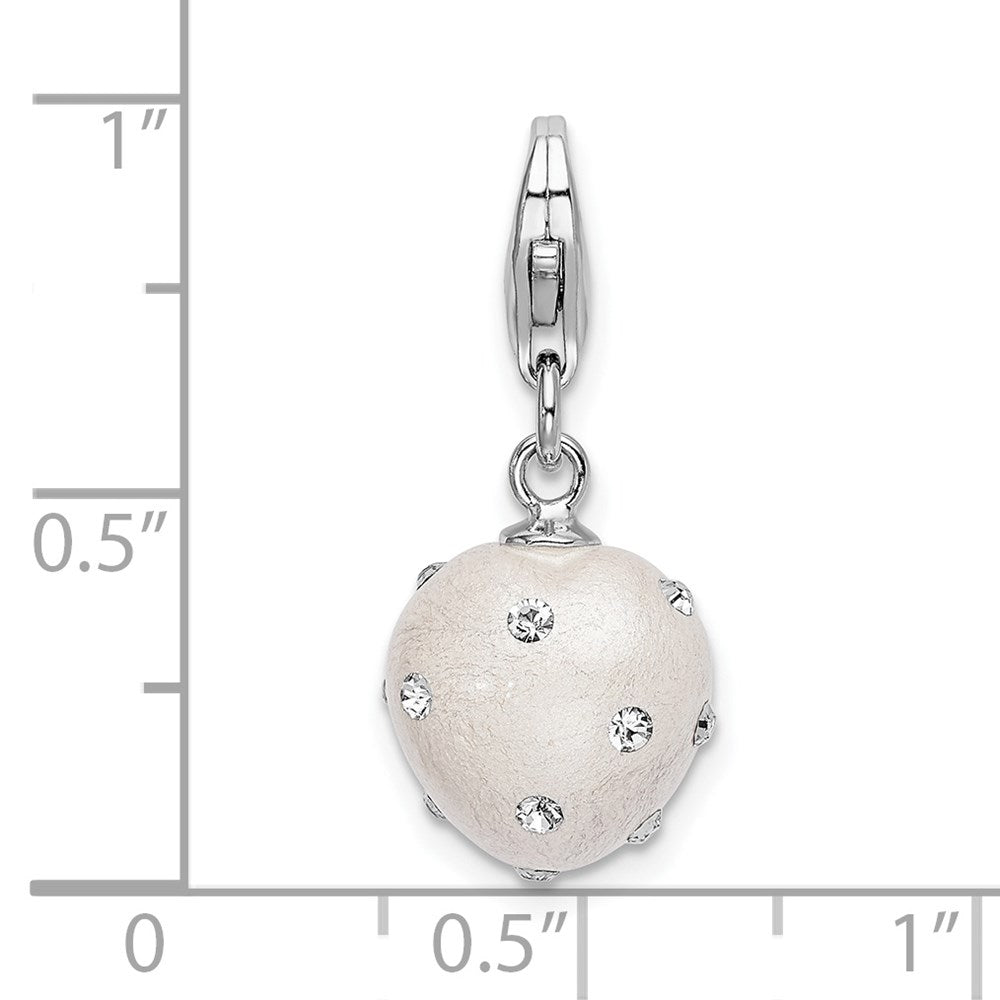 Sterling Silver Amore La Vita Rhodium-Plated Polished 3-D White Ferido Stellux Crystal Heart Charm With Fancy Lobster Clasp