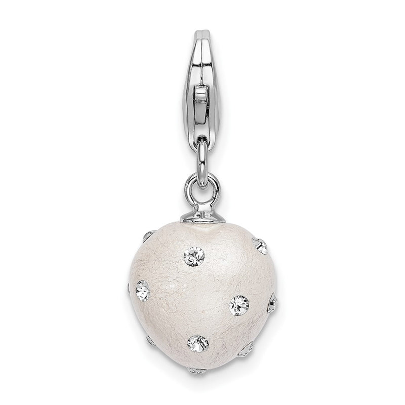 Sterling Silver Amore La Vita Rhodium-Plated Polished 3-D White Ferido Stellux Crystal Heart Charm With Fancy Lobster Clasp