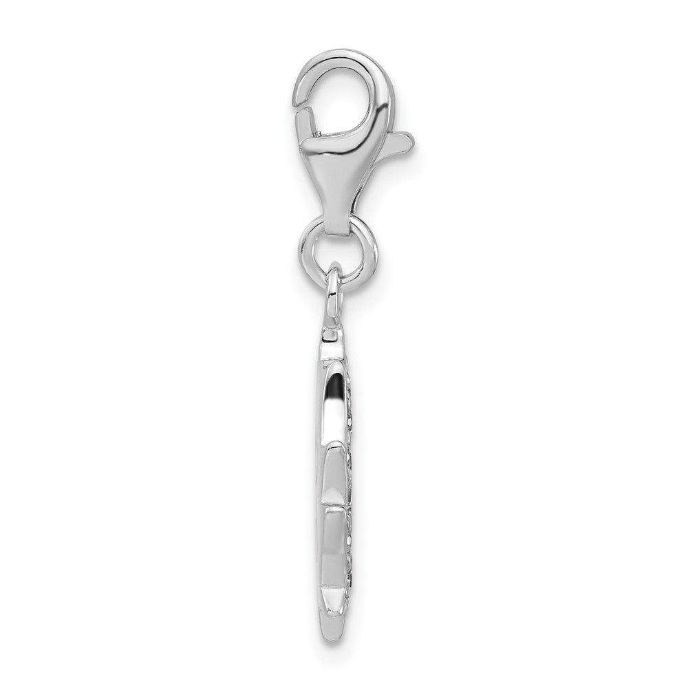 Sterling Silver Polished Cz Peace Sign W/ Lobster Clasp Charm
