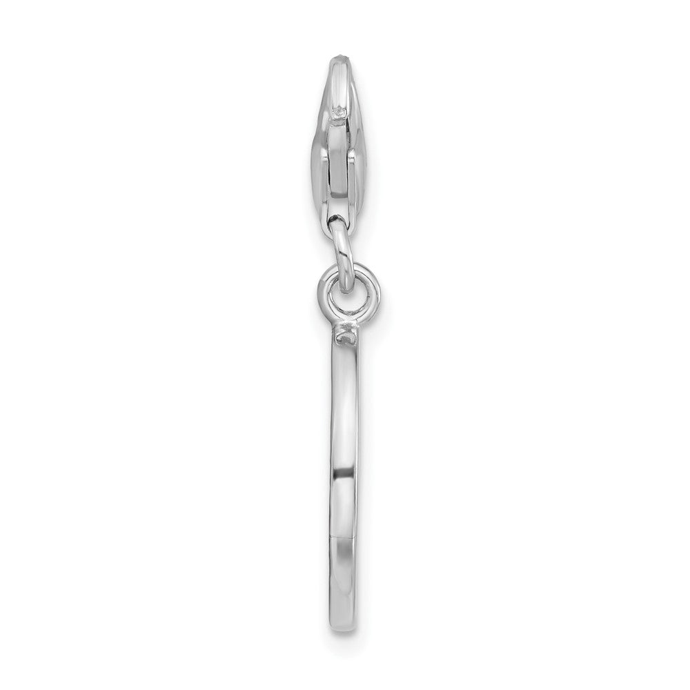 Sterling Silver Polished Cz Peace Sign W/ Lobster Clasp Charm