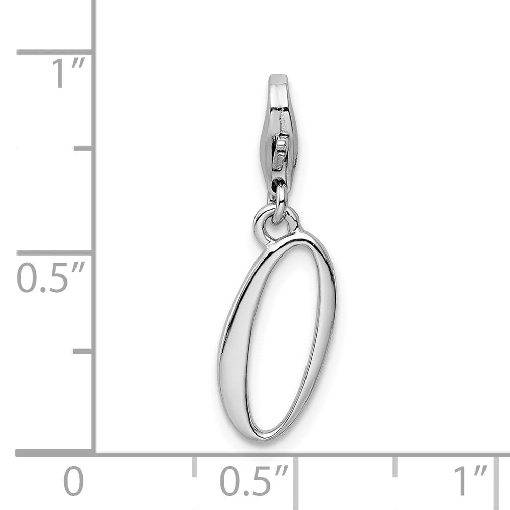 Sterling Silver Amore La Vita Rhodium-Plated Polished Number 0 Charm With Fancy Lobster Clasp