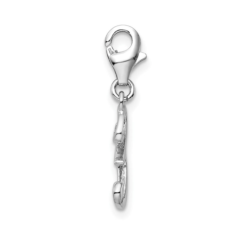 Sterling Silver Amore La Vita Rhodium-Plated Polished Number 3 Charm With Fancy Lobster Clasp