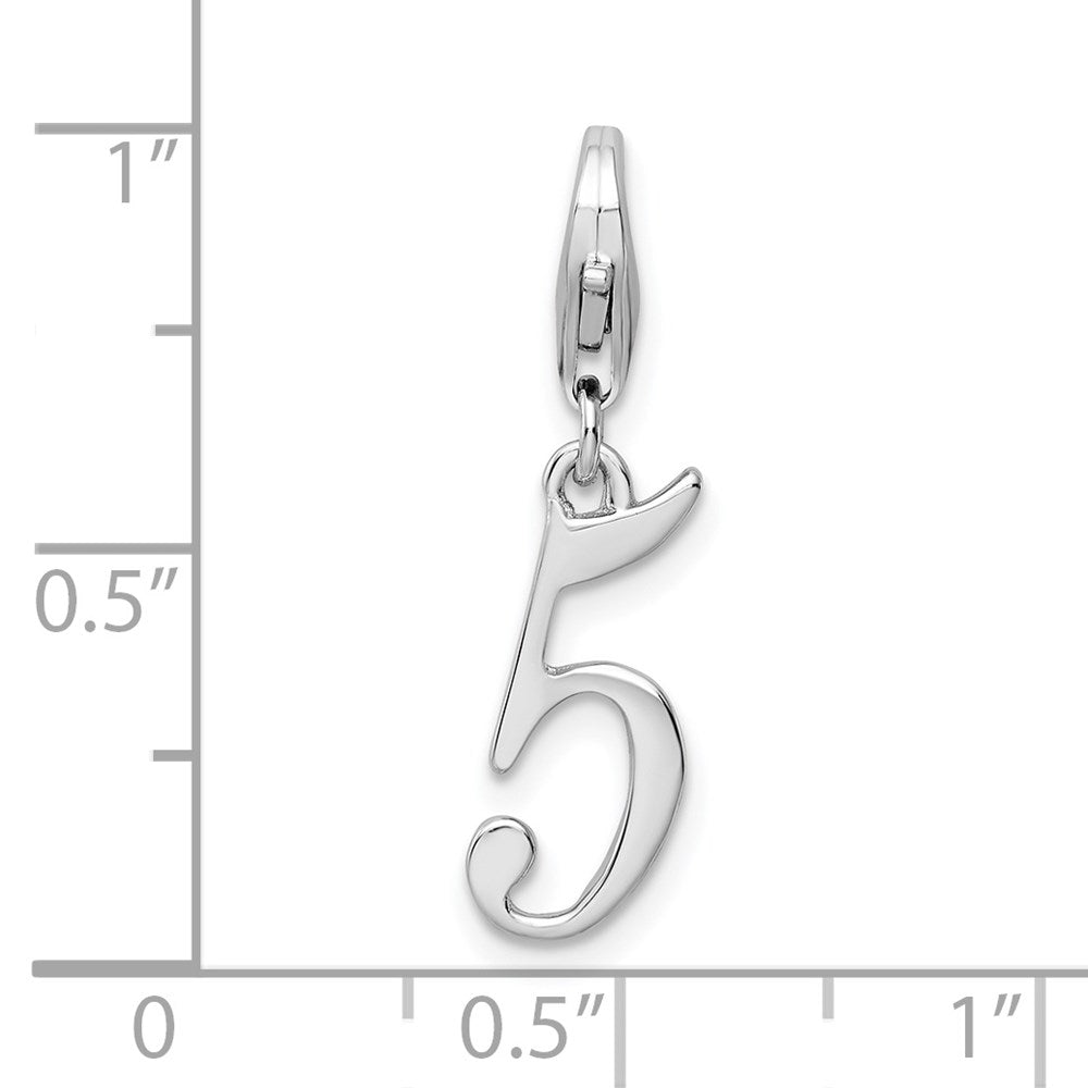 Sterling Silver Amore La Vita Rhodium-Plated Polished Number 5 Charm With Fancy Lobster Clasp