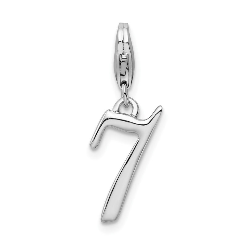 Sterling Silver Amore La Vita Rhodium-Plated Polished Number 7 Charm With Fancy Lobster Clasp