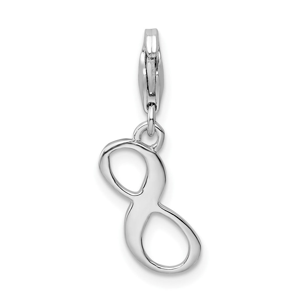 Sterling Silver Amore La Vita Rhodium-Plated Polished Number 8 Charm With Fancy Lobster Clasp