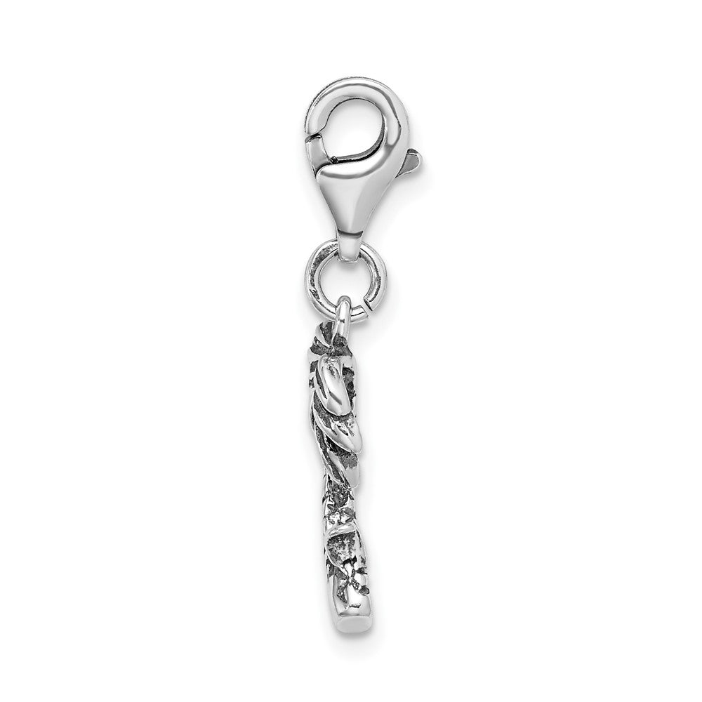 Sterling Silver Amore La Vita Rhodium-Plated Polished 3-D Antiqued Palm Tree Charm With Fancy Lobster Clasp