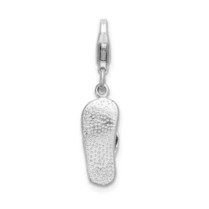 Sterling Silver Amore La Vita Rhodium-Plated Polished 3-D Red Enameled Sandal Charm With Fancy Lobster Clasp
