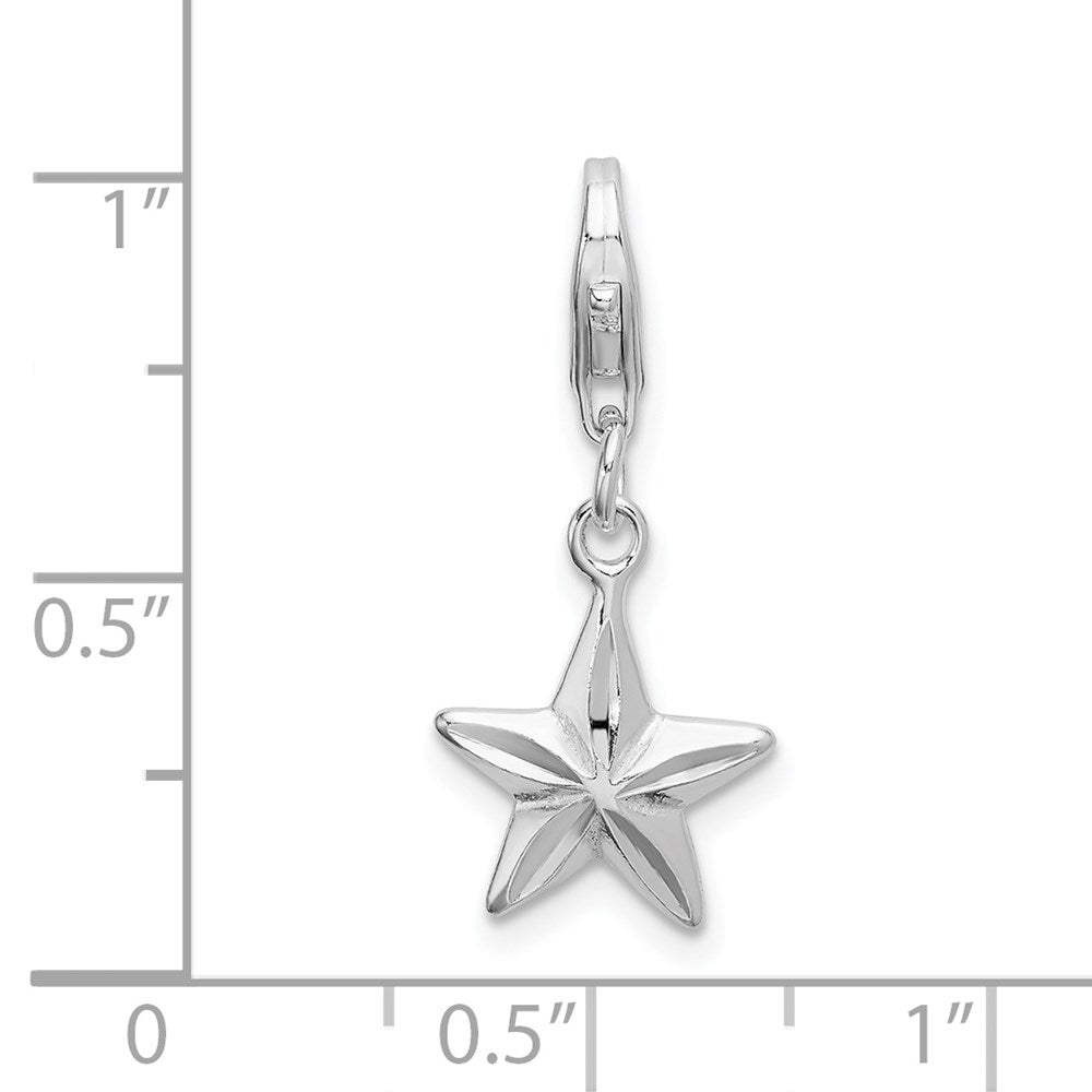 Sterling Silver Amore La Vita Rhodium-Plated Polished 3-D Diamond-Cut Star Charm With Fancy Lobster Clasp