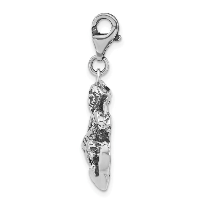 Sterling Silver 3-D Polished & Antiqued Skier W/Lobster Clasp Charm