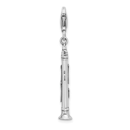 Sterling Silver Amore La Vita Rhodium-Plated Polished 3-D Antiqued Clarinet Charm With Fancy Lobster Clasp