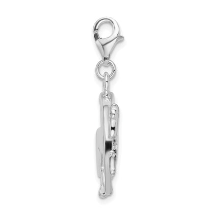 Sterling Silver Amore La Vita Rhodium-Plated Polished 3-D Horse In Horseshoe Charm With Fancy Lobster Clasp