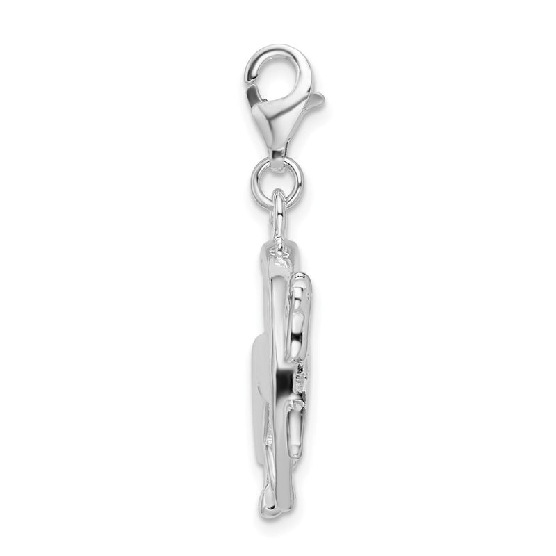 Sterling Silver Amore La Vita Rhodium-Plated Polished 3-D Horse In Horseshoe Charm With Fancy Lobster Clasp