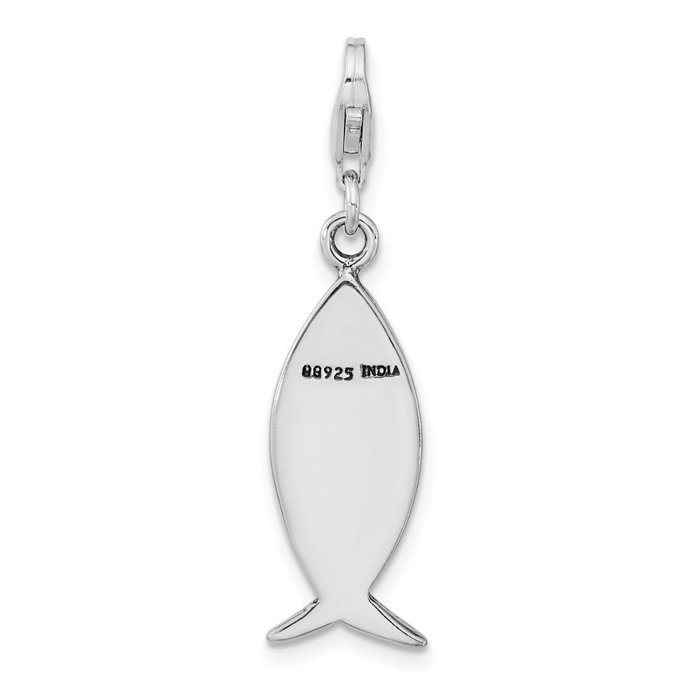 Sterling Silver Amore La Vita Rhodium-Plated Polished Antiqued Wwjd Ichthus Charm With Fancy Lobster Clasp