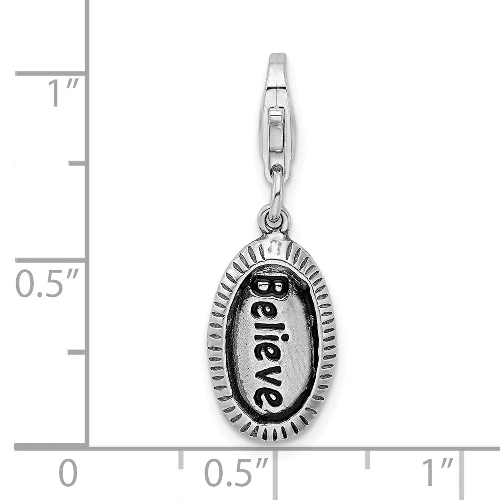 Sterling Silver Amore La Vita Rhodium-Plated Polished Antiqued Believe Charm With Fancy Lobster Clasp