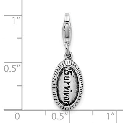Sterling Silver Amore La Vita Rhodium-Plated Polished Antiqued Survivor Charm With Fancy Lobster Clasp
