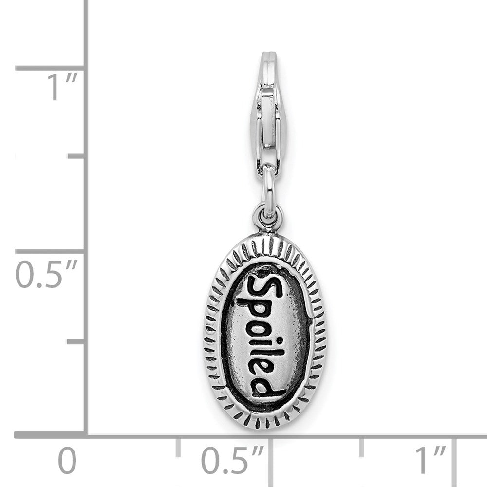 Sterling Silver Amore La Vita Rhodium-Plated Polished Antiqued Spoiled Charm With Fancy Lobster Clasp
