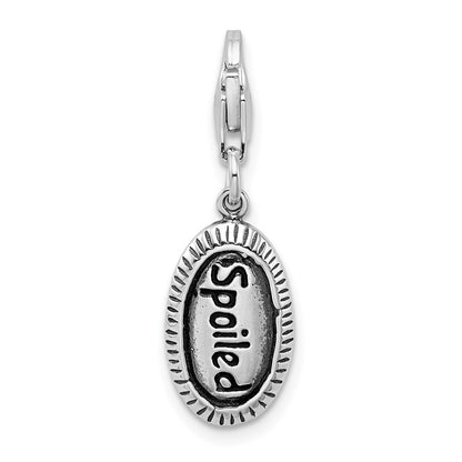 Sterling Silver Amore La Vita Rhodium-Plated Polished Antiqued Spoiled Charm With Fancy Lobster Clasp
