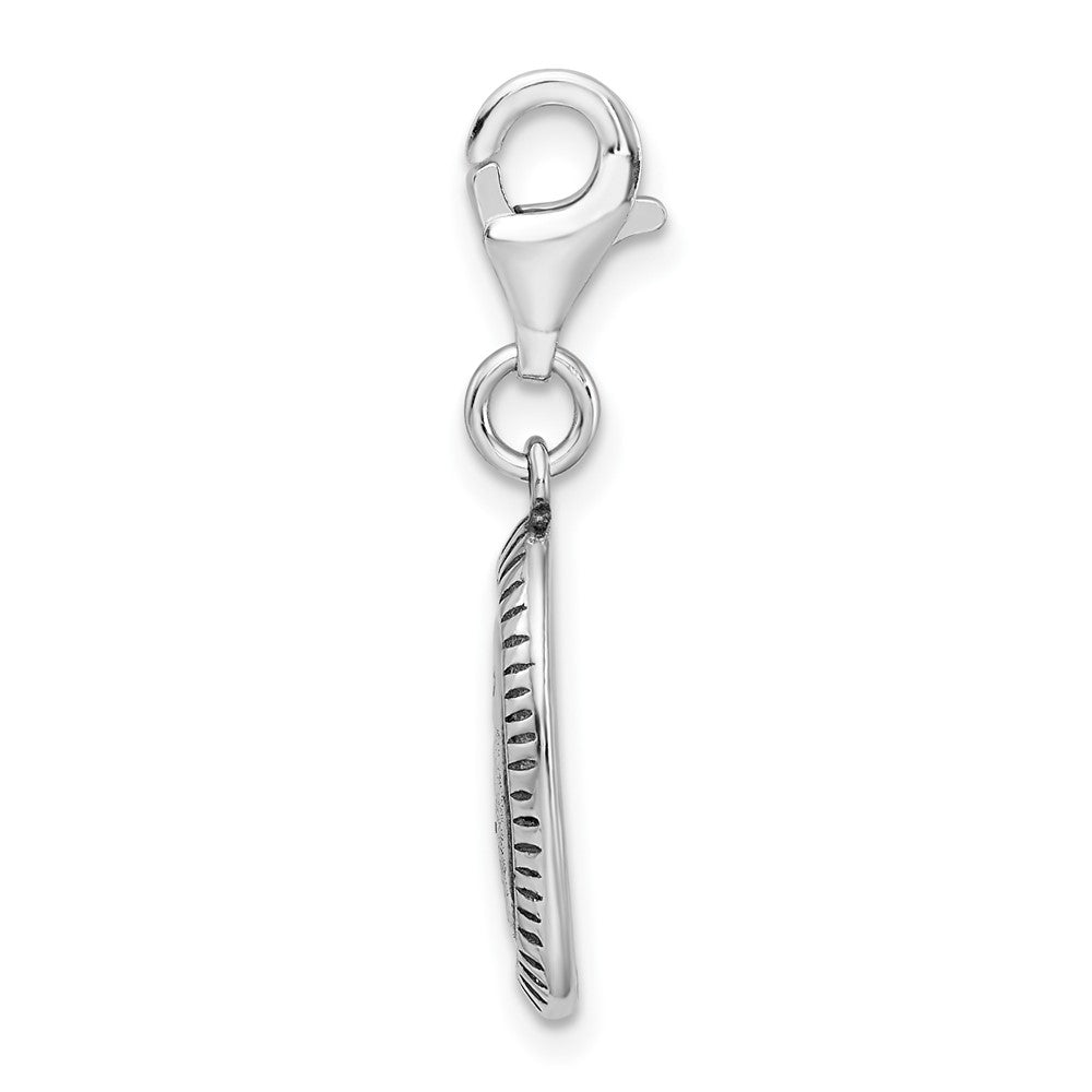 Sterling Silver Amore La Vita Rhodium-Plated Polished Antiqued Mom Charm With Fancy Lobster Clasp