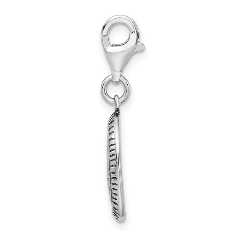 Sterling Silver Amore La Vita Rhodium-Plated Polished Antiqued Mom Charm With Fancy Lobster Clasp