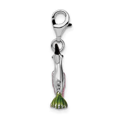 Sterling Silver Amore La Vita Rhodium-Plated Polished 3-D Enameled Hummingbird Charm With Fancy Lobster Clasp