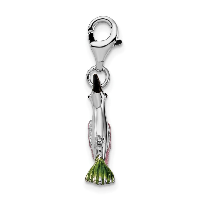 Sterling Silver Amore La Vita Rhodium-Plated Polished 3-D Enameled Hummingbird Charm With Fancy Lobster Clasp