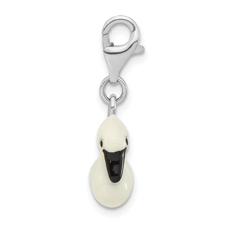 Sterling Silver 3-D Enameled White Swan W/ Lobster Clasp Charm