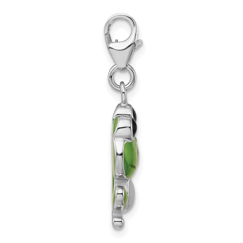Sterling Silver Amore La Vita Rhodium-Plated Polished Enameled Frog Charm With Fancy Lobster Clasp