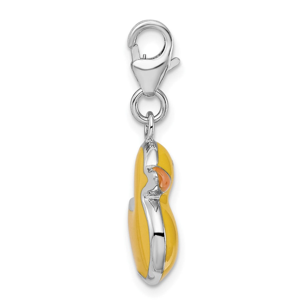 Sterling Silver Amore La Vita Rhodium-Plated Polished Enameled 3-D Duck Charm With Fancy Lobster Clasp