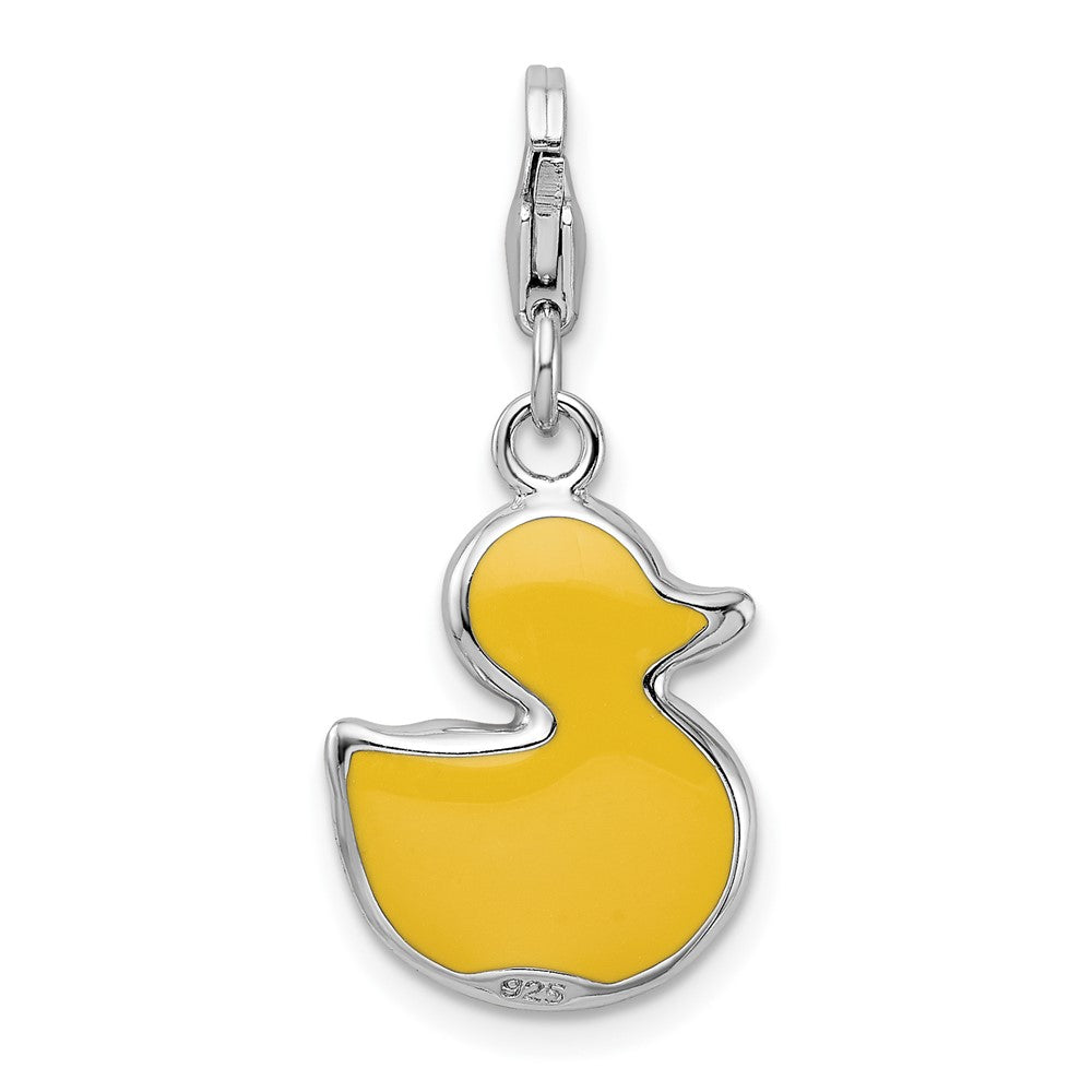 Sterling Silver Amore La Vita Rhodium-Plated Polished Enameled 3-D Duck Charm With Fancy Lobster Clasp