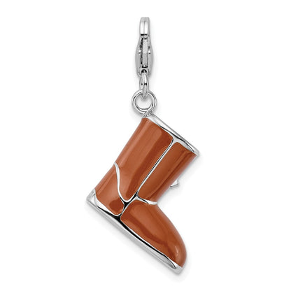 Sterling Silver Amore La Vita Rhodium-Plated Polished 3-D Enameled Snow Boot Charm With Fancy Lobster Clasp