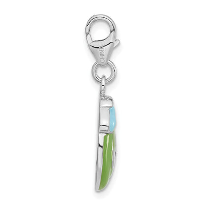 Sterling Silver Enameled 3-D Sad Face W/ Lobster Clasp Charm