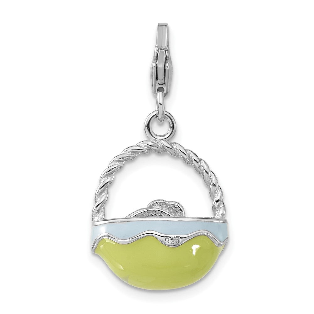 Sterling Silver Enameled 3-D Baby Hen Basket Charm W/Lobster Clasp