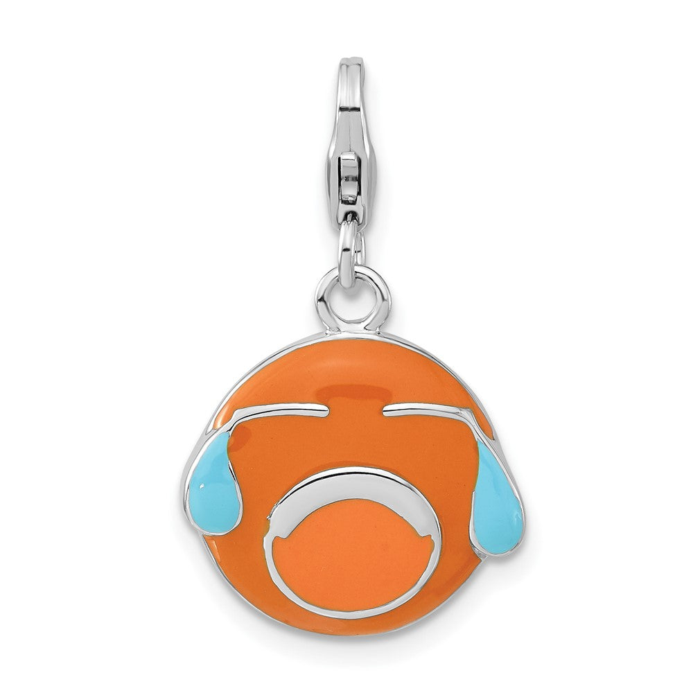 Sterling Silver Enameled Crying Face W/ Lobster Clasp Charm