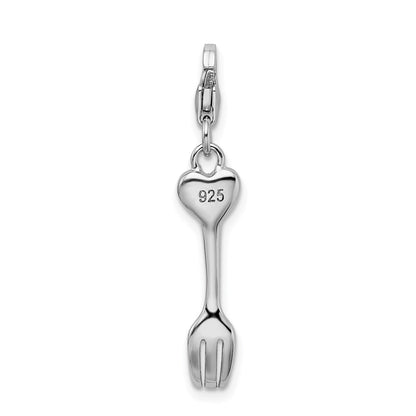 Sterling Silver Rh 3-D Flower Heart Fork W/Lobster Clasp Charm