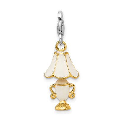 Sterling Silver Amore La Vita Rhodium-Plated And Gold-Plated Polished 3-D Enameled Lamp Charm With Fancy Lobster Clasp