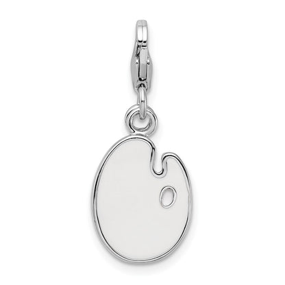 Sterling Silver Amore La Vita Rhodium-Plated Polished Enameled 3-D Palette And Brush Charm With Fancy Lobster Clasp