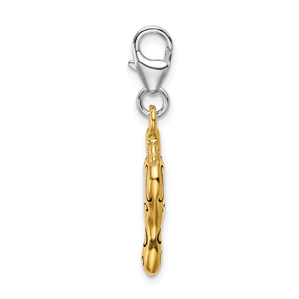 Sterling Silver Amore La Vita Rhodium-Plated And Gold-Plated Polished Enameled 3-D Heart Mirror Charm With Fancy Lobster Clasp