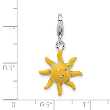 Sterling Silver Amore La Vita Rhodium-Plated Polished 3-D Enameled Sunshine Charm With Fancy Lobster Clasp