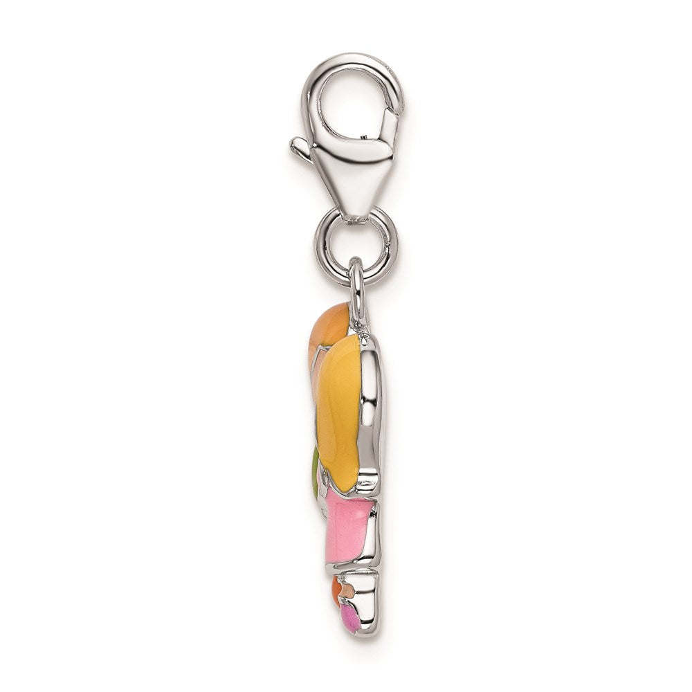 Sterling Silver Amore La Vita Rhodium-Plated Polished Enameled Kissing Couple Charm With Fancy Lobster Clasp