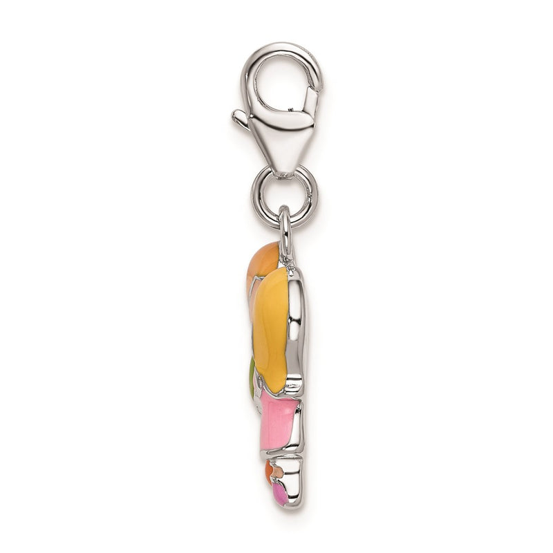 Sterling Silver Amore La Vita Rhodium-Plated Polished Enameled Kissing Couple Charm With Fancy Lobster Clasp