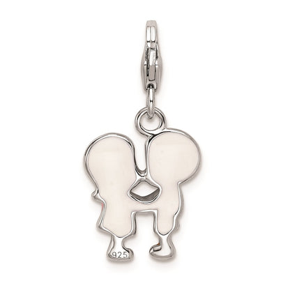 Sterling Silver Amore La Vita Rhodium-Plated Polished Enameled Kissing Couple Charm With Fancy Lobster Clasp