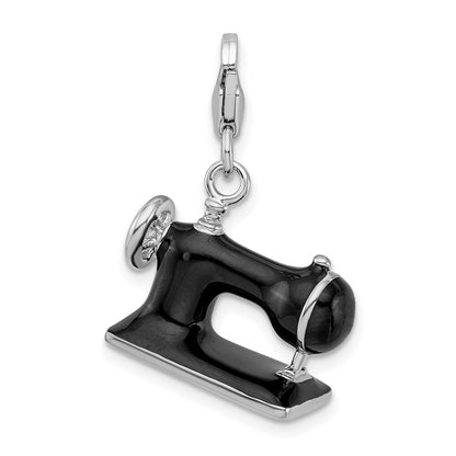 Sterling Silver Amore La Vita Rhodium-Plated Polished 3-D Enameled Sewing Machine Charm With Fancy Lobster Clasp