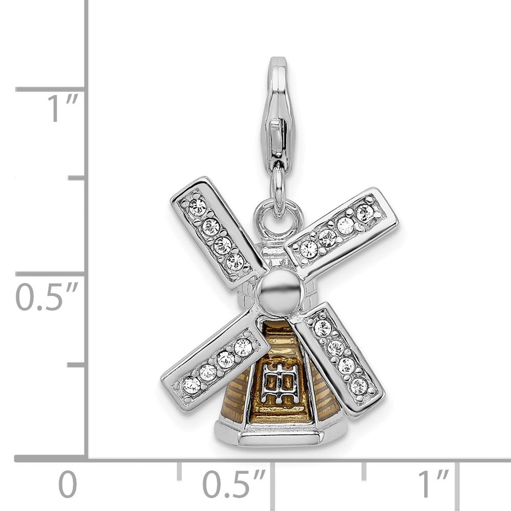 Sterling Silver Amore La Vita Rhodium-Plated Polished 3-D Enameled Crystal From Swarovski Windmill Charm With Fancy Lobster Clasp